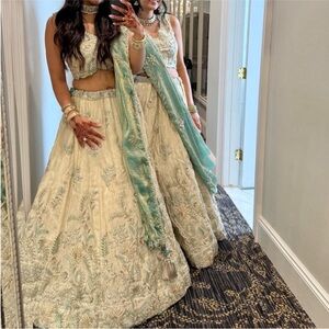 Ivory and Teal Lehenga Choli